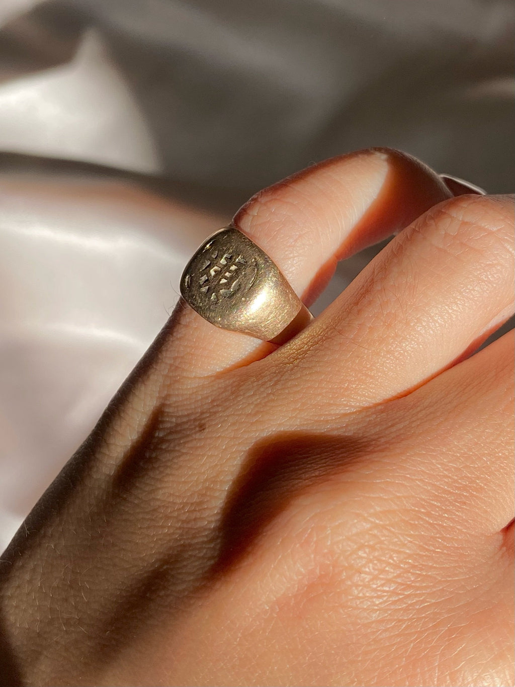 Antique 9k Rose Gold Asian Script Signet Ring 1920s