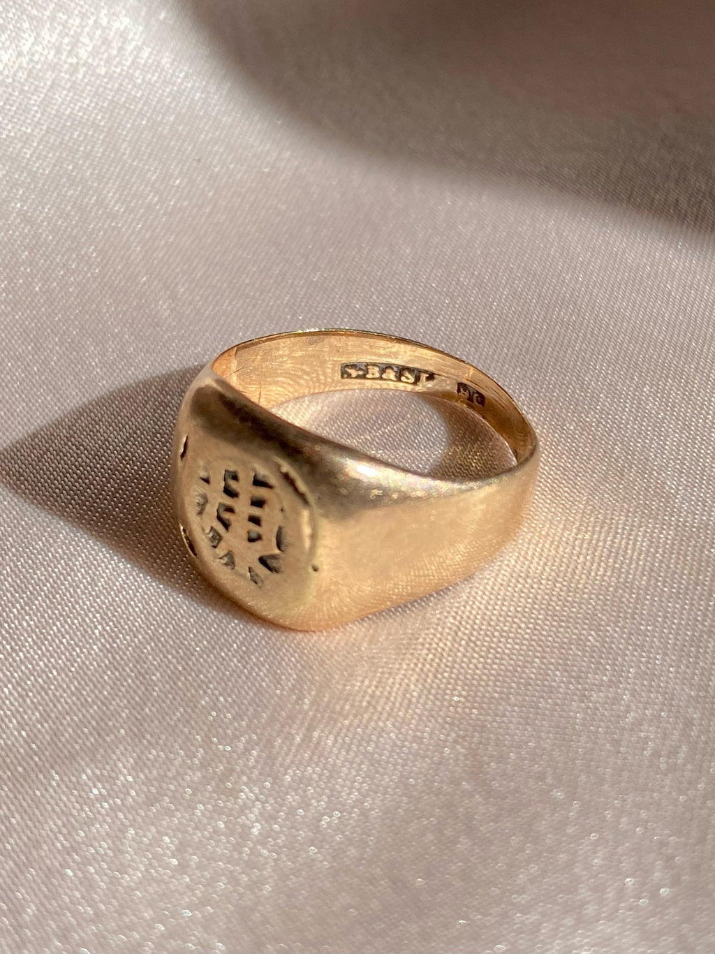 Antique 9k Rose Gold Asian Script Signet Ring 1920s