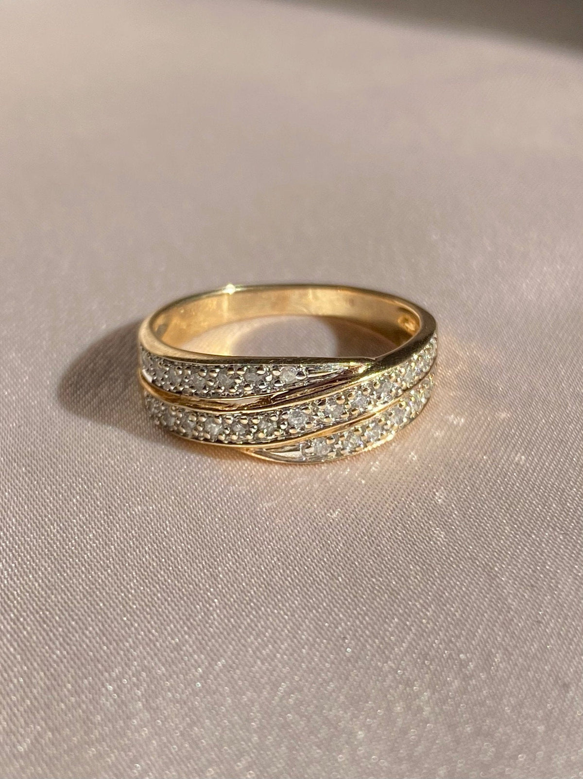 Vintage 9k Diamond Pave Crossover Ring