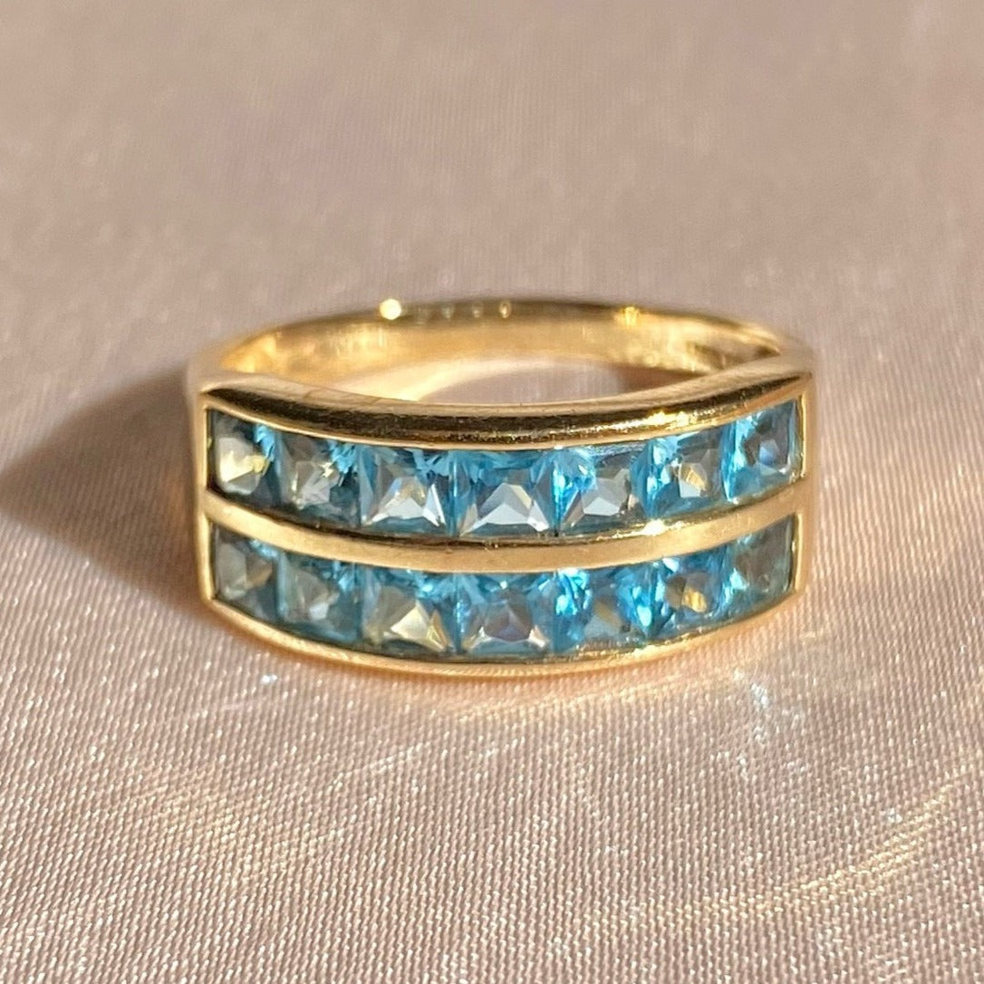 Vintage 14k Topaz Princess Cut Channel Ring