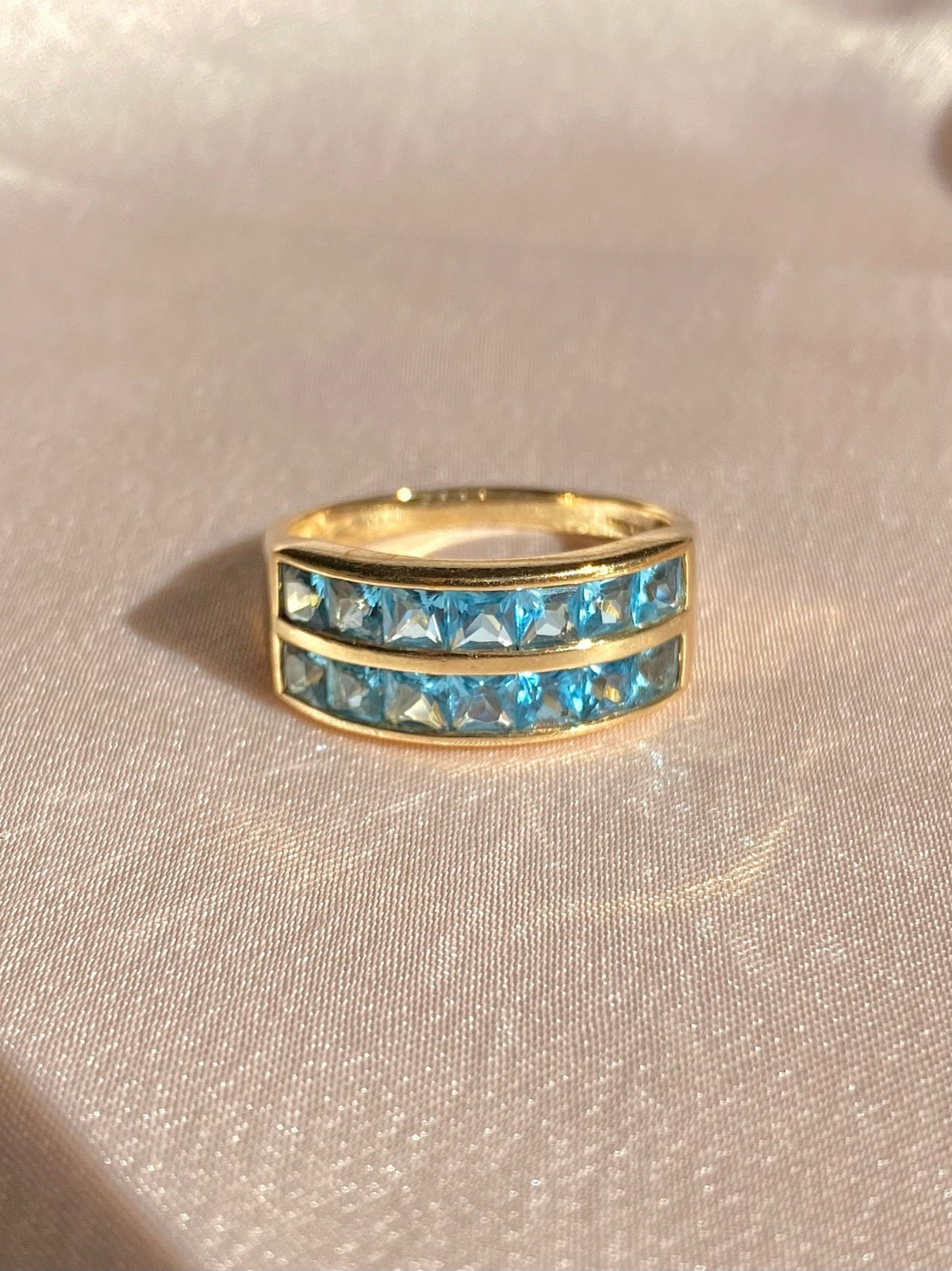 Vintage 14k Topaz Princess Cut Channel Ring