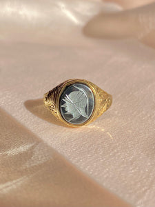 Vintage 9k Hematite Intaglio Signet Ring 1989