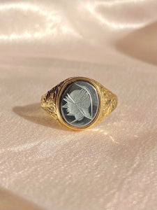 Vintage 9k Hematite Intaglio Signet Ring 1989