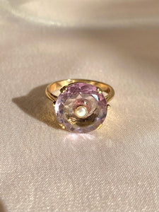 Vintage 9k Amethyst Pearl Target Ring
