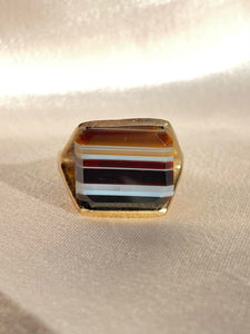 Vintage 9k Brown Striped Agate Split Ring 1992
