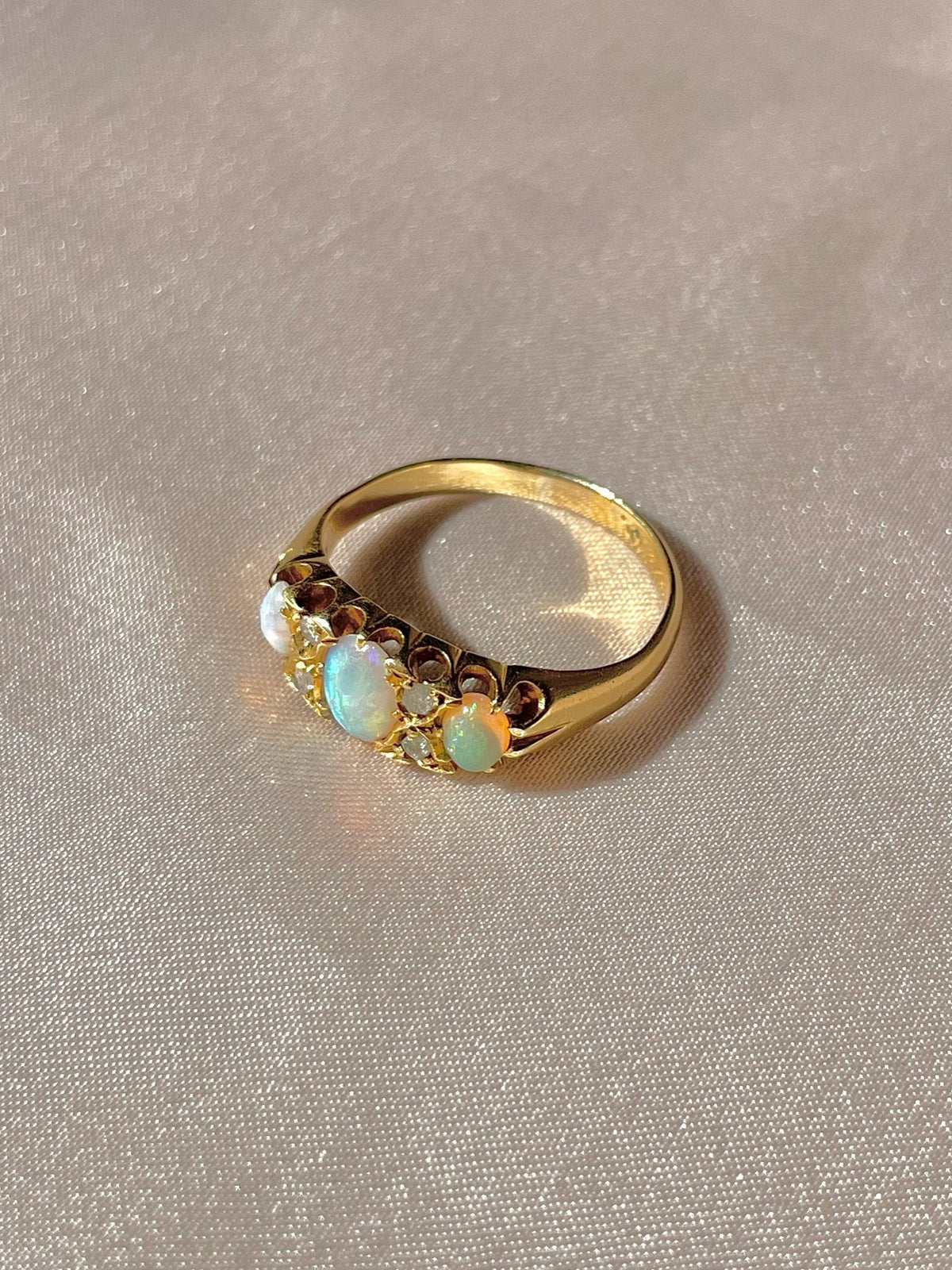 Antique 18k Opal Diamond Cabochon Boat Ring