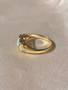 Antique 18k Opal Diamond Cabochon Boat Ring