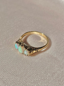 Vintage 9k Opal Diamond Cabochon Boat Ring 1987