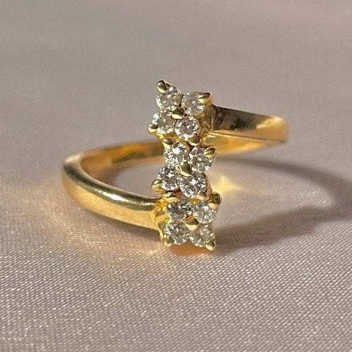 Vintage 18k Diamond Flower Waterfall Ring