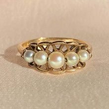 Load image into Gallery viewer, Vintage 9k Pearl Boat Ring c 1989
