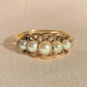 Vintage 9k Pearl Boat Ring c 1989