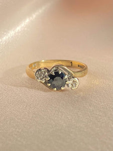 Vintage 9k Sapphire Diamond Swirl Ring 1977