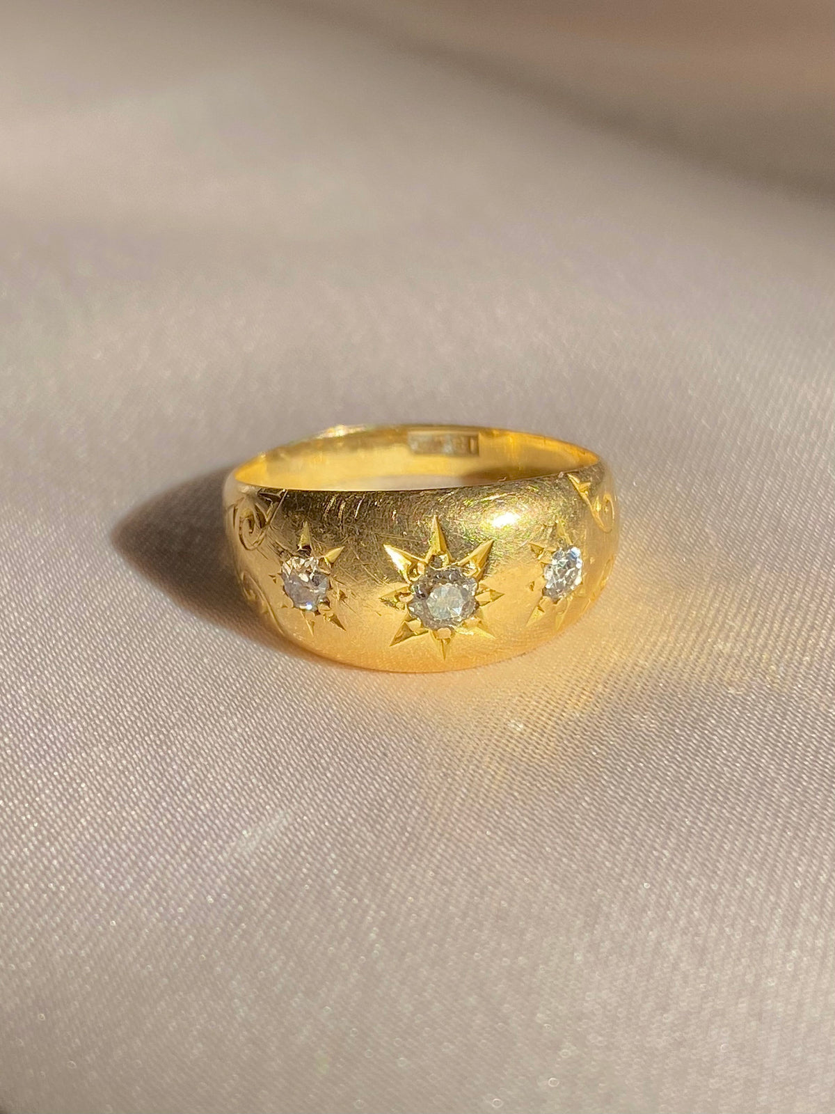 Antique 18k Diamond Trilogy Filigree Gypsy Ring