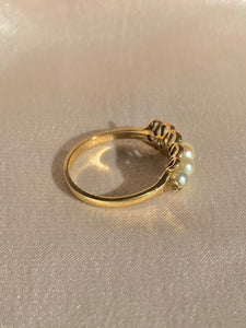 Vintage 9k Pearl Boat Ring c 1989