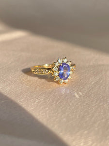 Vintage 14k Tanzanite Diamond Flower Engagement Ring