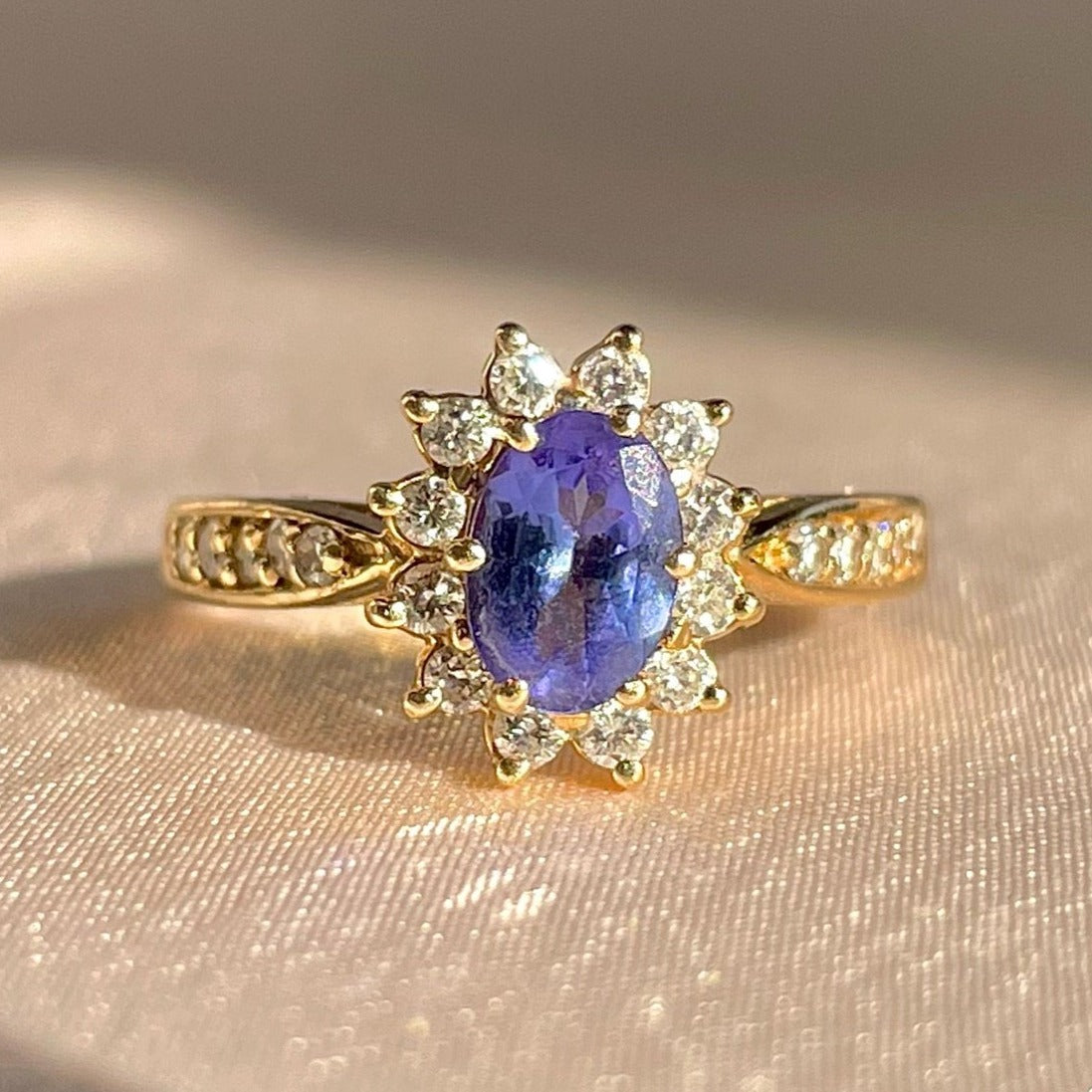 Vintage 14k Tanzanite Diamond Flower Engagement Ring