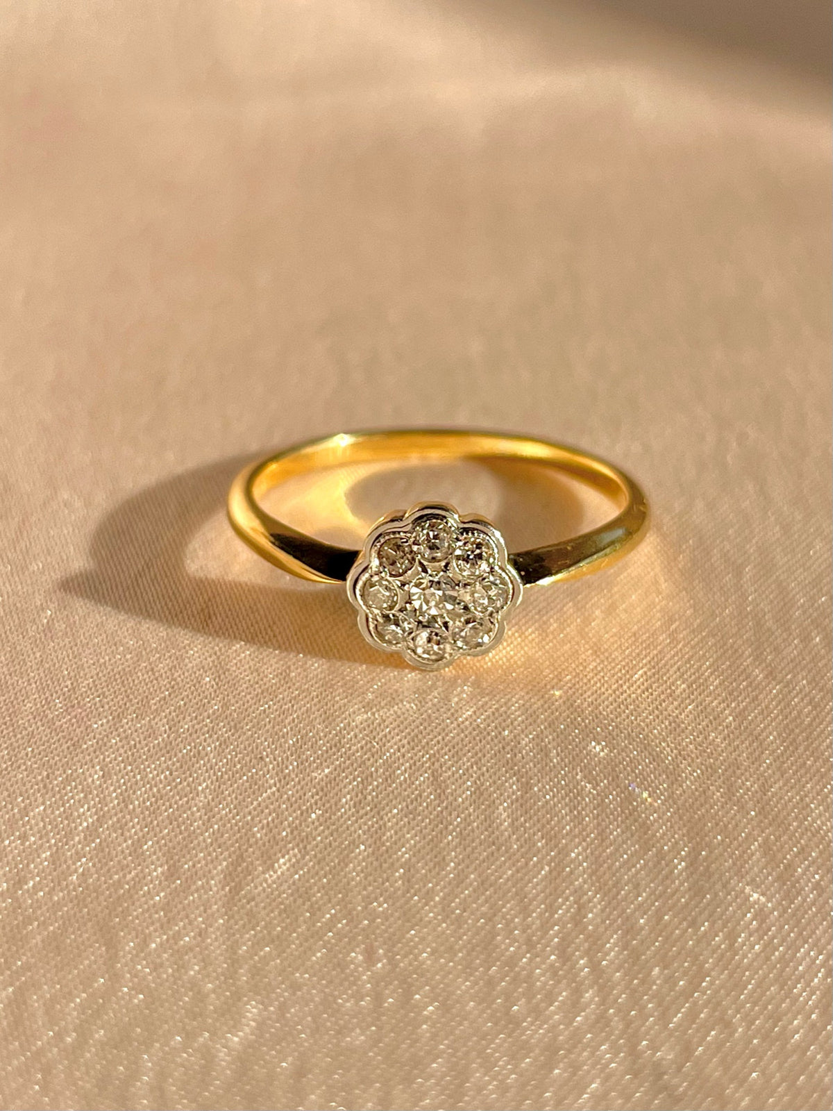 Vintage 18k Diamond Bezel Flower Cluster Ring