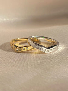 Vintage 9k White Gold Diamond Chevron Ring