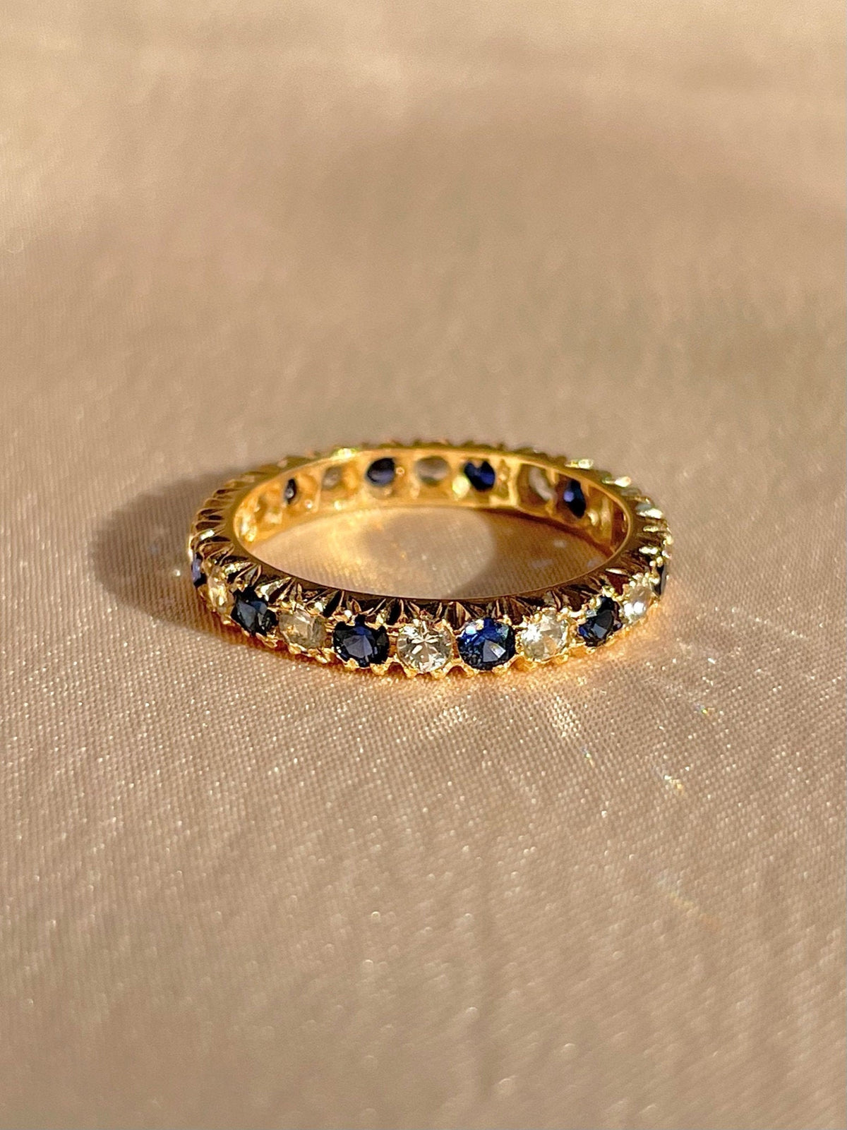 Vintage 9k Blue and White Sapphire Eternity Ring