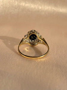Vintage 9k Sapphire Diamond Halo Ring 1988