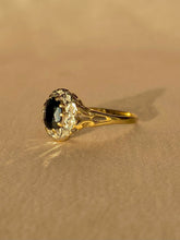Load image into Gallery viewer, Vintage 9k Sapphire Diamond Halo Ring 1988
