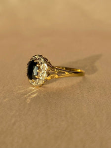 Vintage 9k Sapphire Diamond Halo Ring 1988