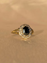Load image into Gallery viewer, Vintage 9k Sapphire Diamond Halo Ring 1988
