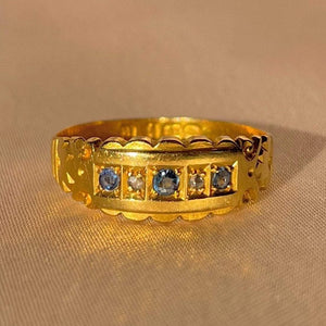 Antique 18k Sapphire Diamond Scallop Gypsy Ring 1900