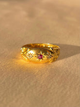 Load image into Gallery viewer, Antique 18k Diamond Ruby Trilogy Starburst Gypsy Ring 1902
