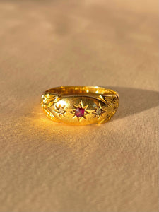 Antique 18k Diamond Ruby Trilogy Starburst Gypsy Ring 1902