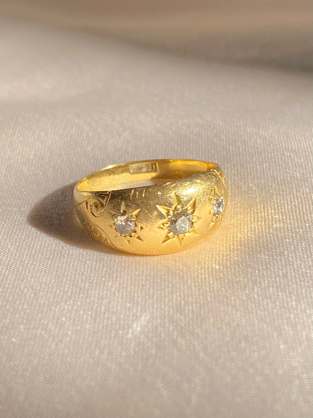Antique 18k Diamond Trilogy Filigree Gypsy Ring