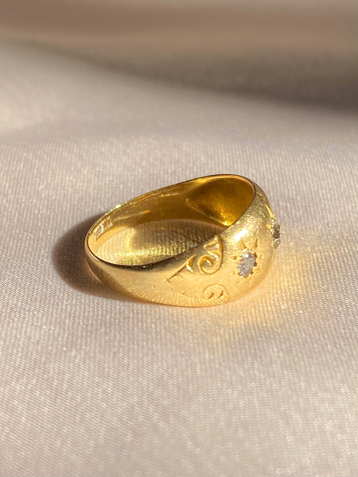 Antique 18k Diamond Trilogy Filigree Gypsy Ring