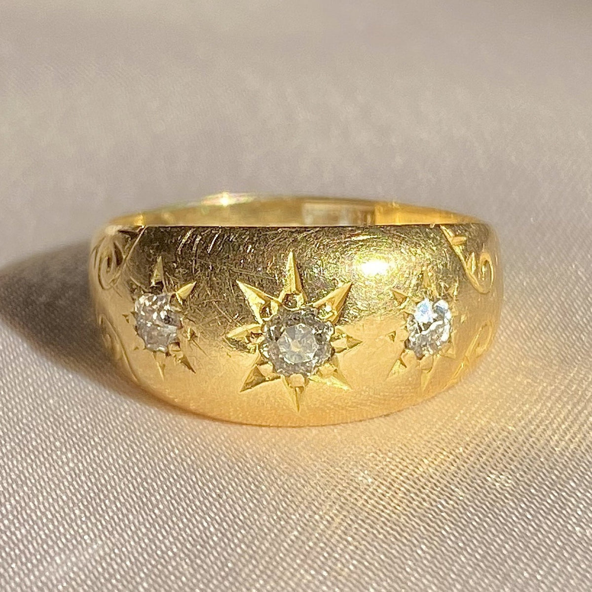 Antique 18k Diamond Trilogy Filigree Gypsy Ring