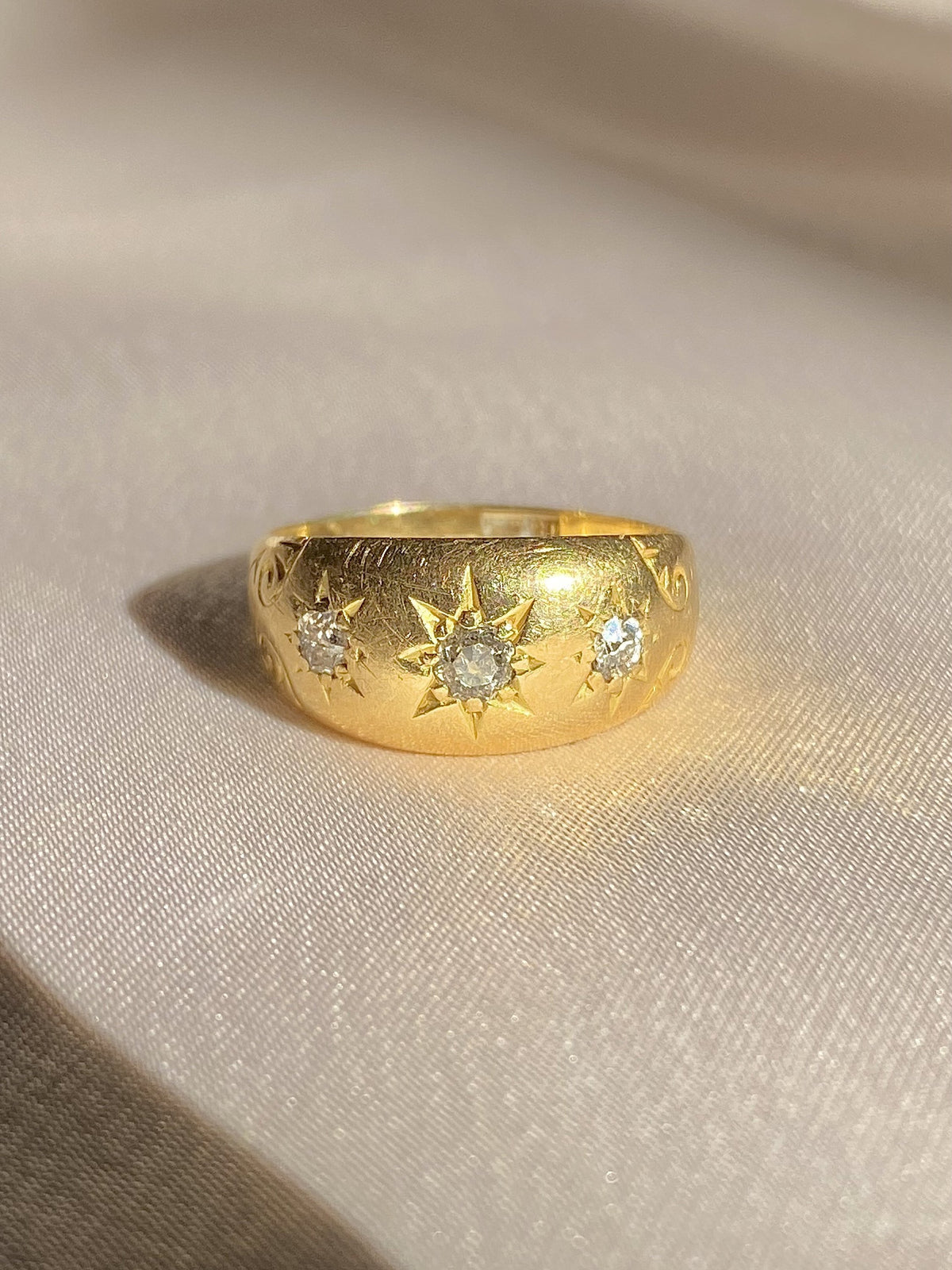 Antique 18k Diamond Trilogy Filigree Gypsy Ring