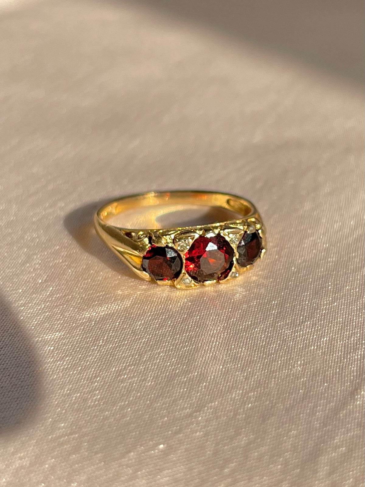 Vintage 9k Garnet Diamond Boat Ring 1963