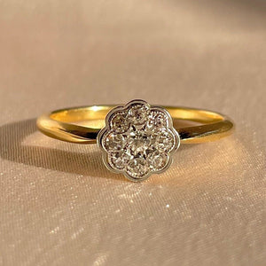 Vintage 18k Diamond Bezel Flower Cluster Ring
