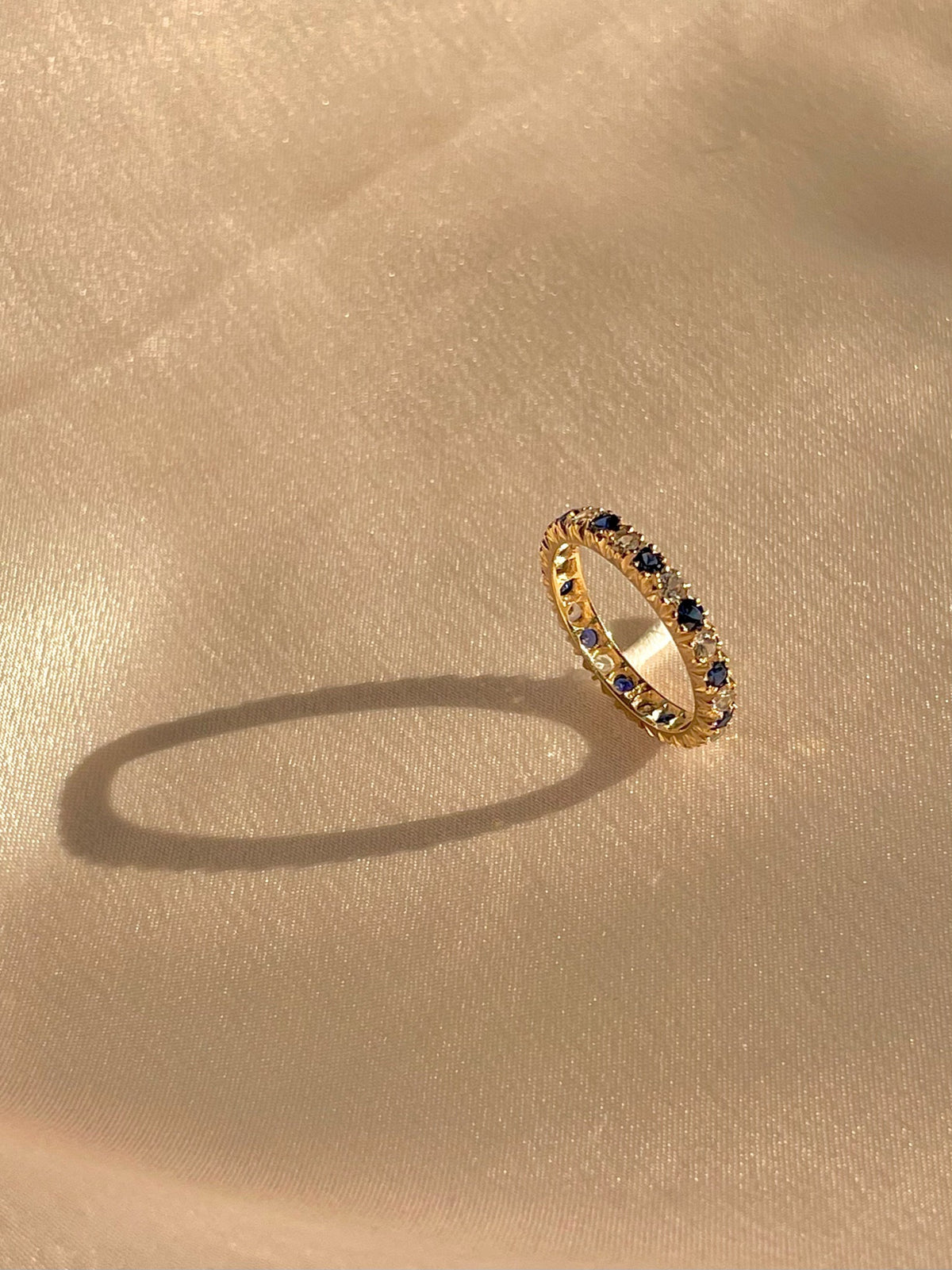Vintage 9k Blue and White Sapphire Eternity Ring