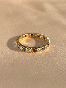 Vintage 9k Blue and White Sapphire Eternity Ring