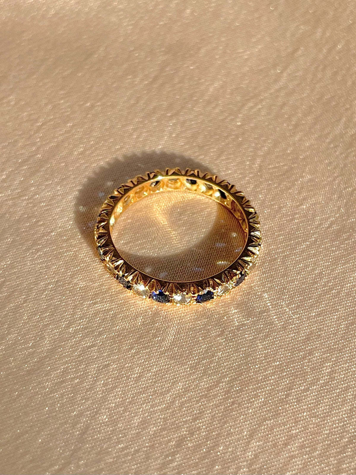Vintage 9k Blue and White Sapphire Eternity Ring