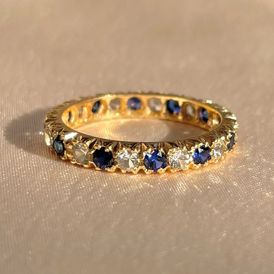 Vintage 9k Blue and White Sapphire Eternity Ring