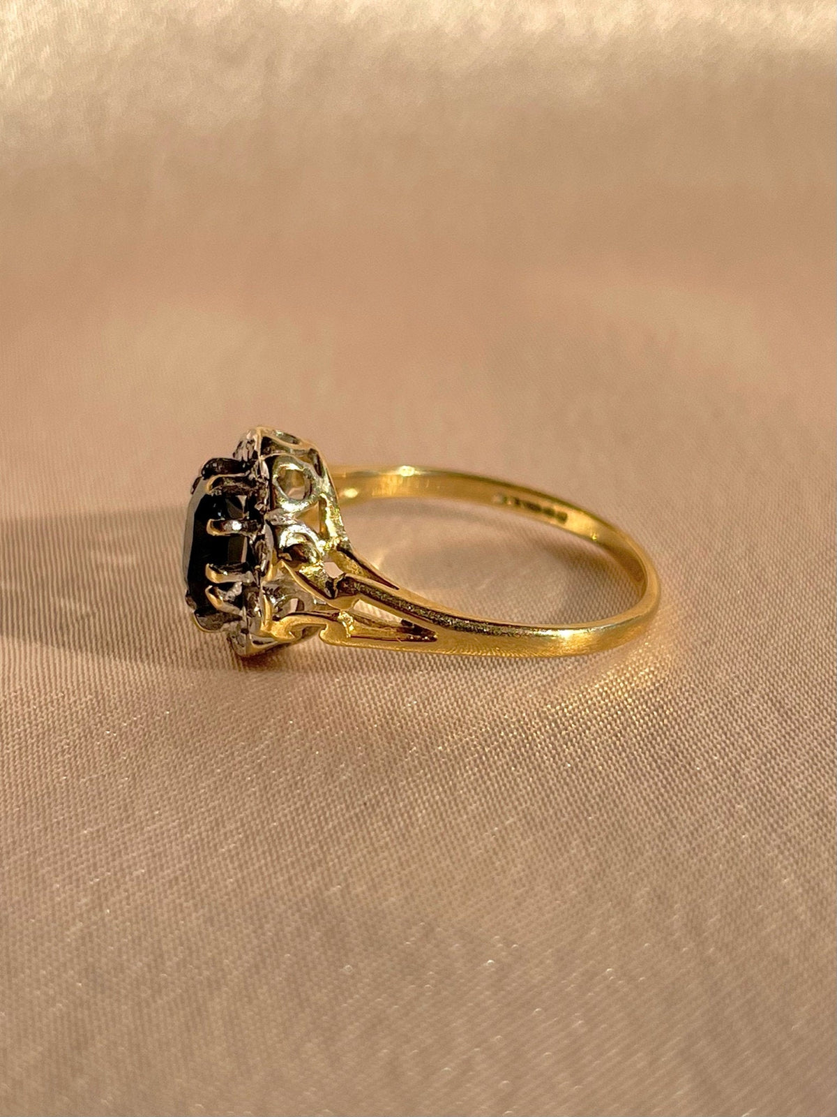 Vintage 9k Sapphire Diamond Halo Ring 1988
