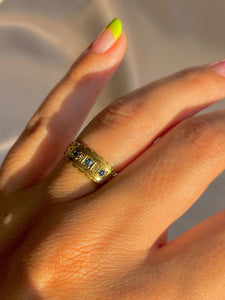 Antique 18k Sapphire Diamond Scallop Gypsy Ring 1900