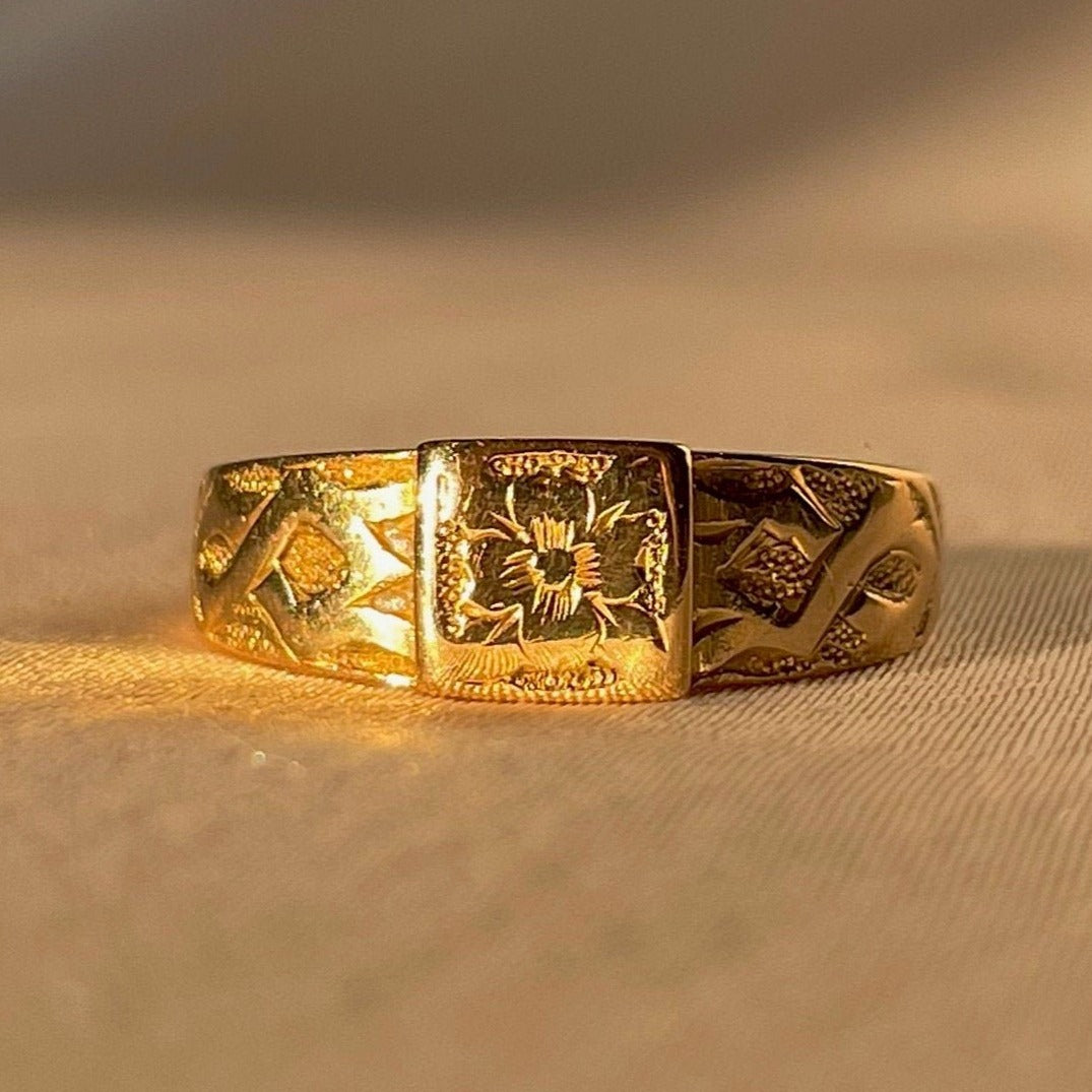 Antique 18k Flower Pictoral Ring 1891