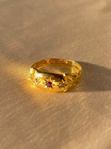 Antique 18k Diamond Ruby Trilogy Starburst Gypsy Ring 1902