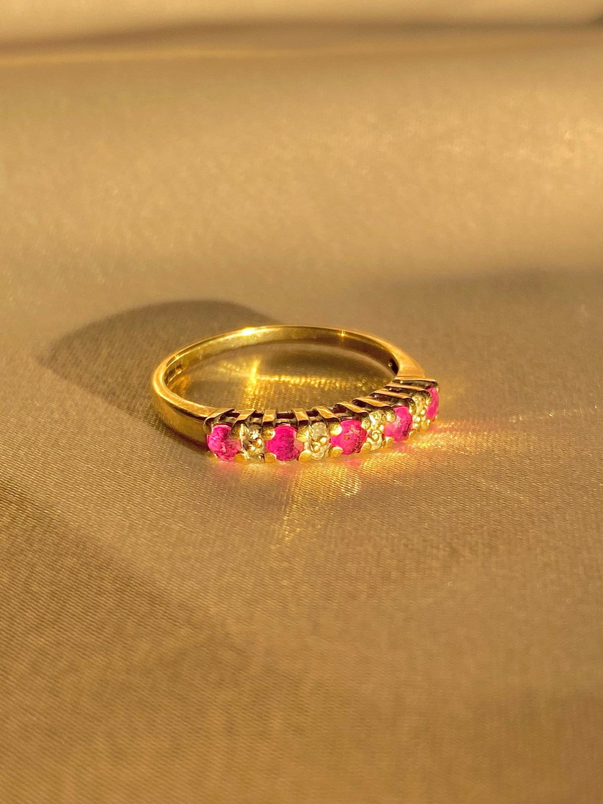 Vintage 9k Ruby Diamond Half Eternity Ring 1993