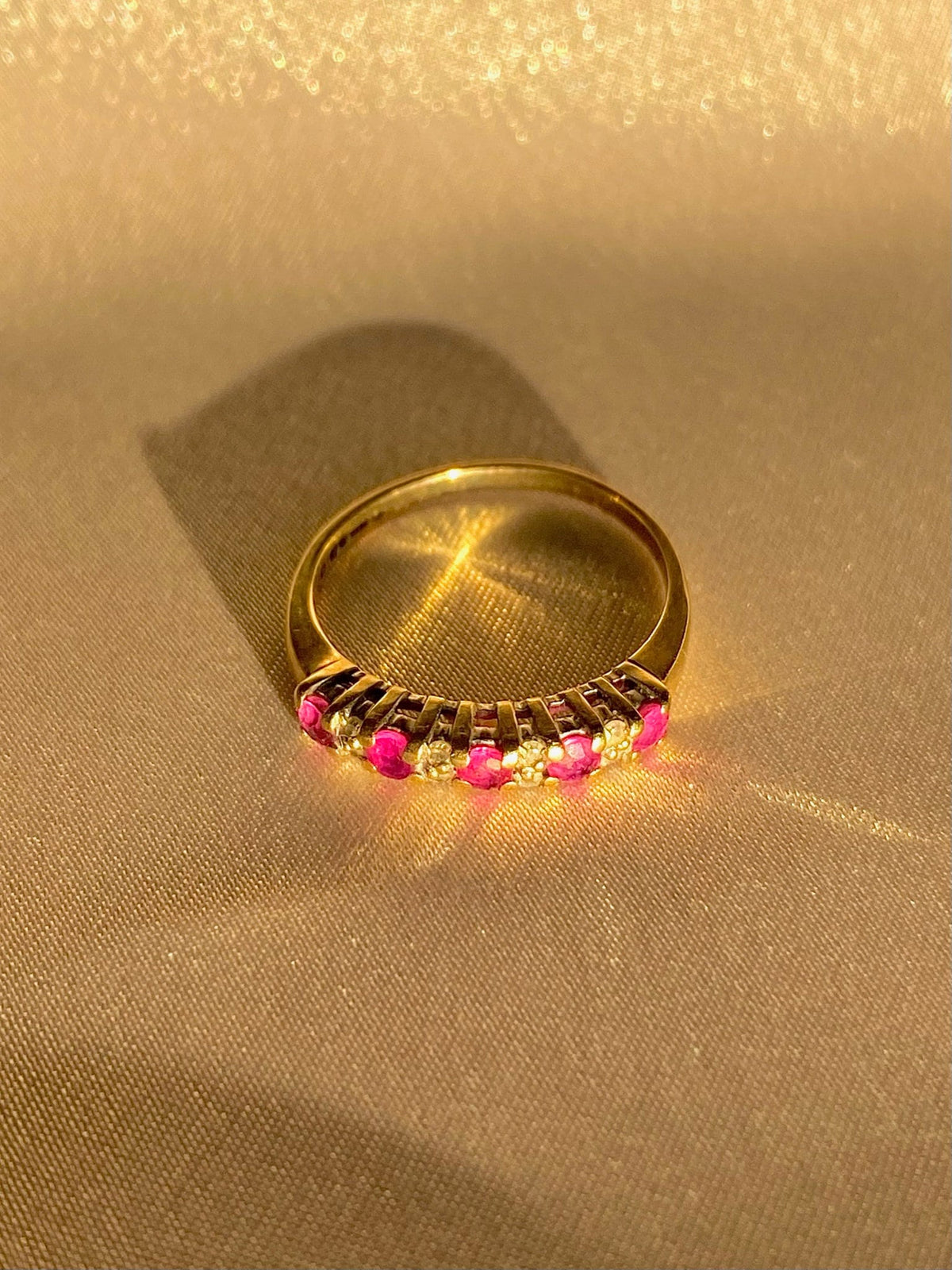 Vintage 9k Ruby Diamond Half Eternity Ring 1993