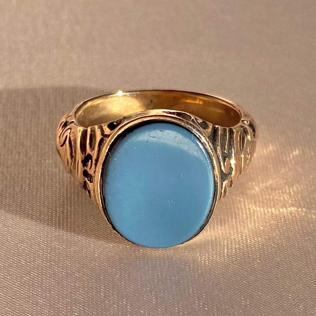 Antique 9k Agate Filigree Signet Ring 1921