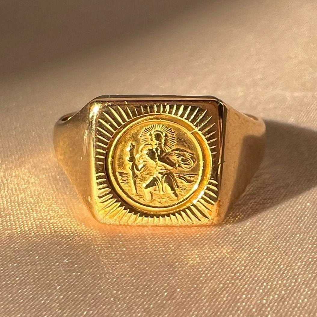 Vintage 9k Saint Christopher Signet Ring 1977