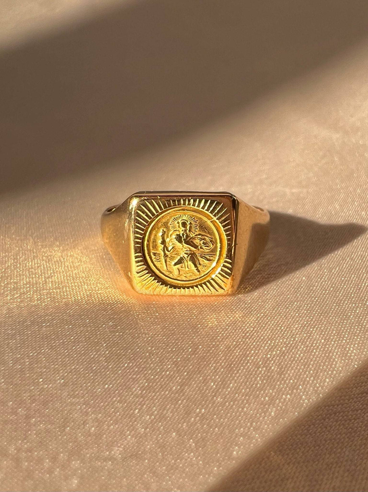 Vintage 9k Saint Christopher Signet Ring 1977