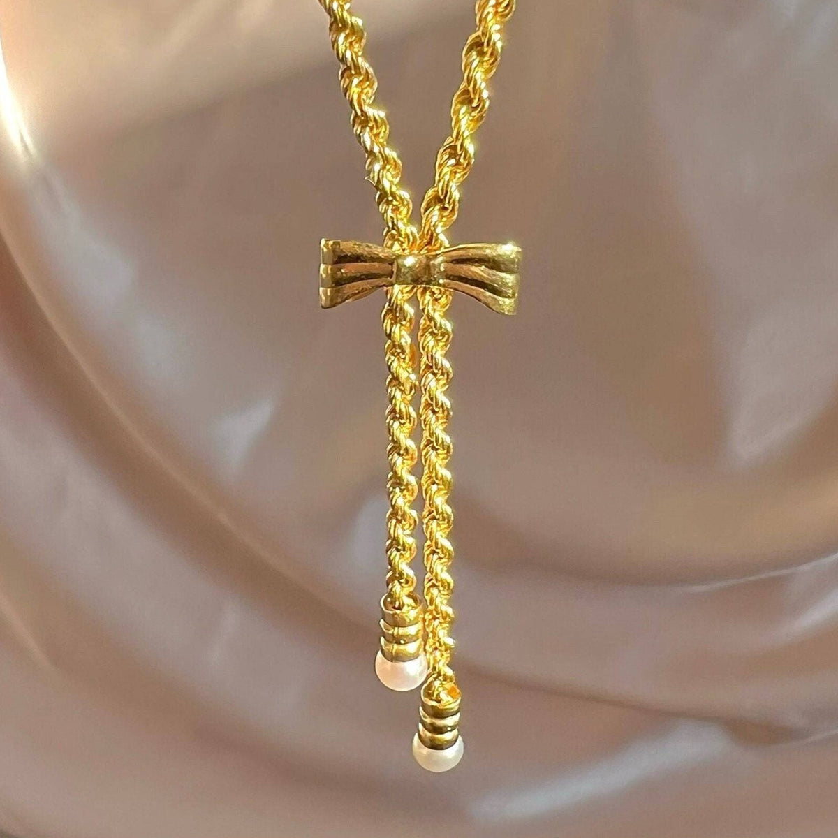 Vintage 14k Pearl Bow Rope Necklace